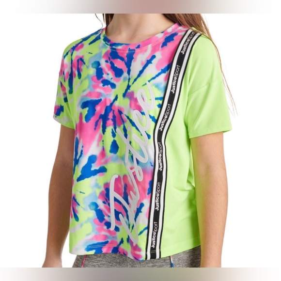 Justice Girls Tie Front Color Block Bright Tie-dye Graphic Tee sz: L (12-14) - Picture 4 of 5